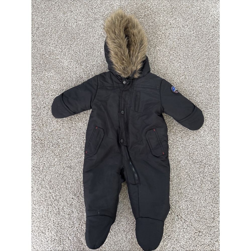Rothschild Baby Infant 6-9 Months Hooded One Pc Bunting Snowsuit Fur Black